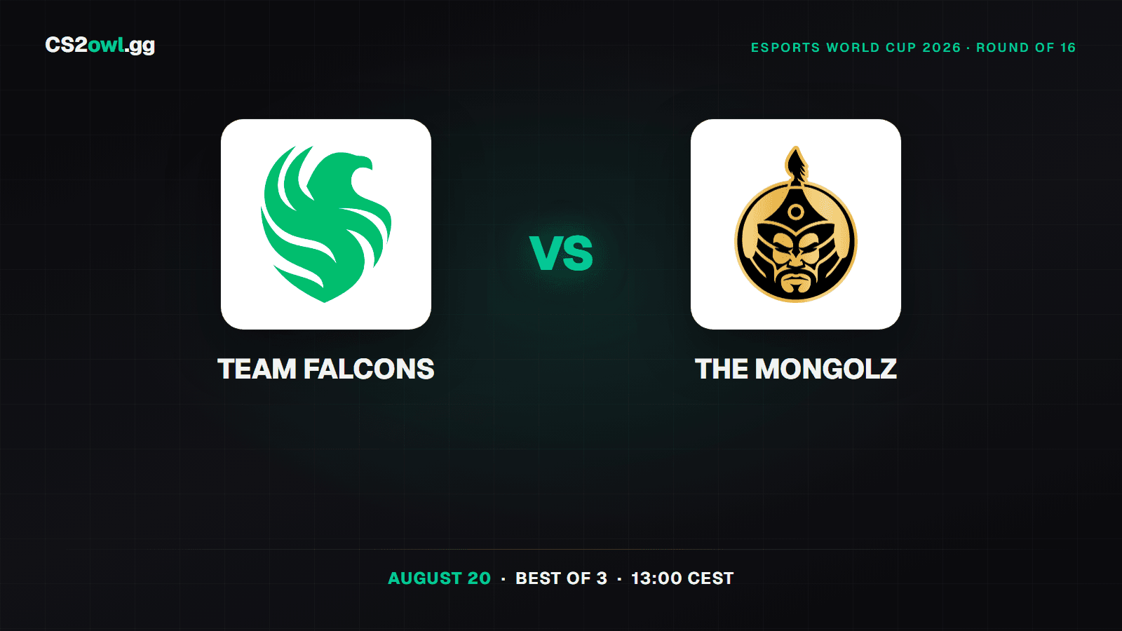Team Falcons vs The MongolZ — Esports World Cup 2026, Round of 16, August 20