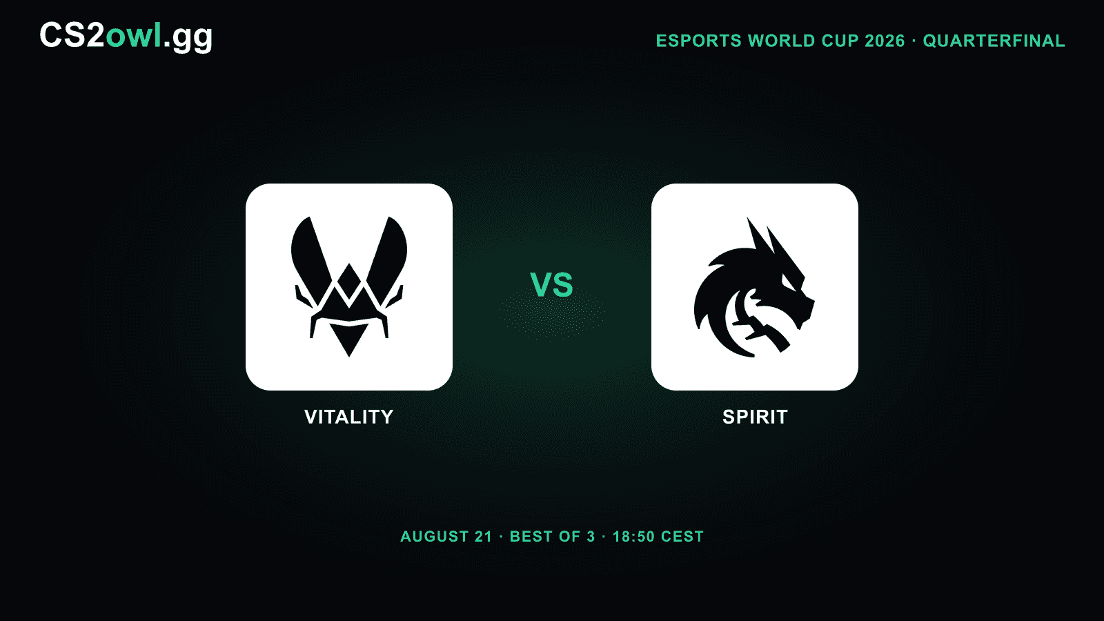 Vitality vs Spirit — Esports World Cup 2026 Quarterfinal, August 21