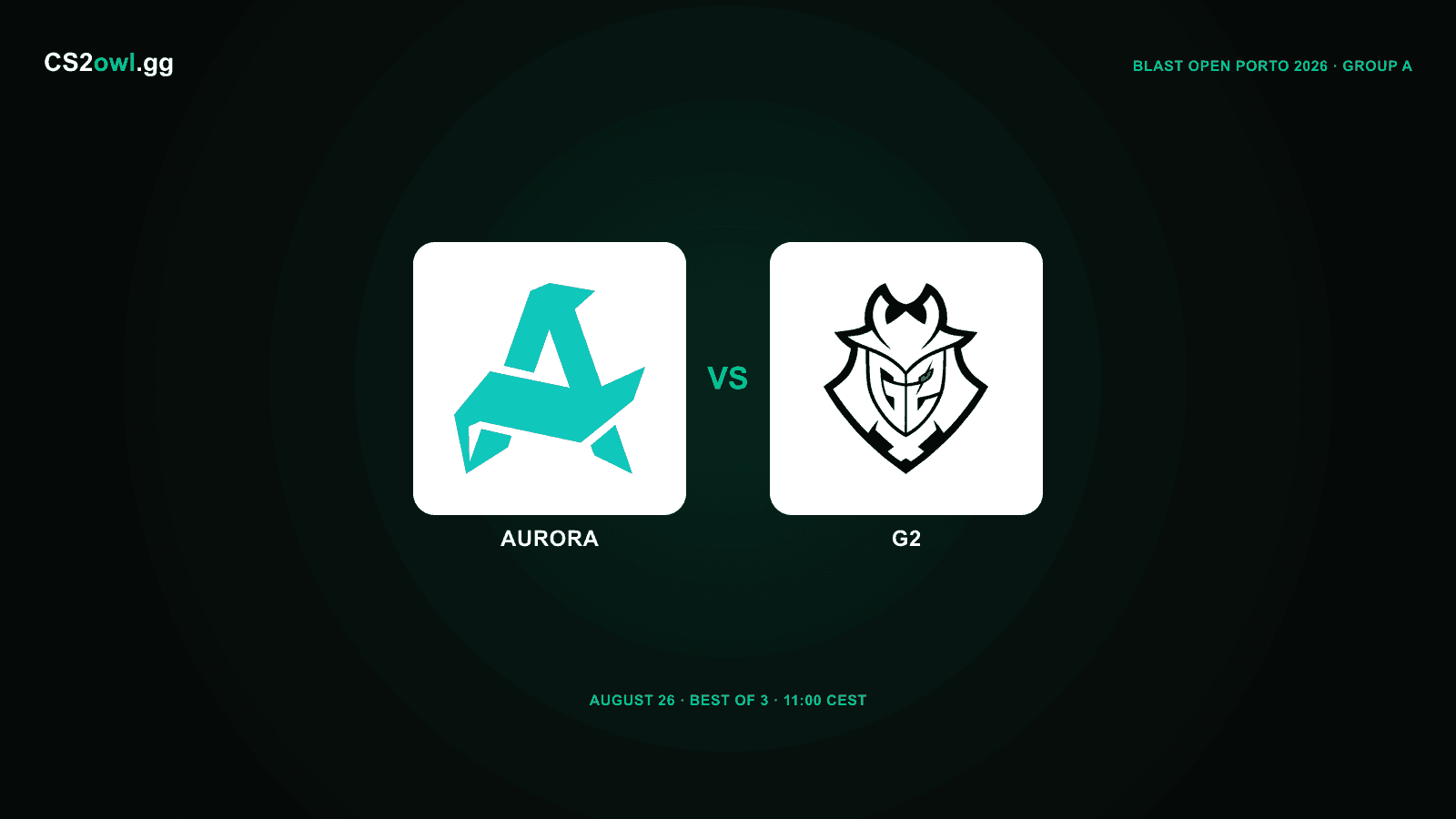 Aurora vs G2 — BLAST Open Porto 2026, Group A Opening Round, August 26